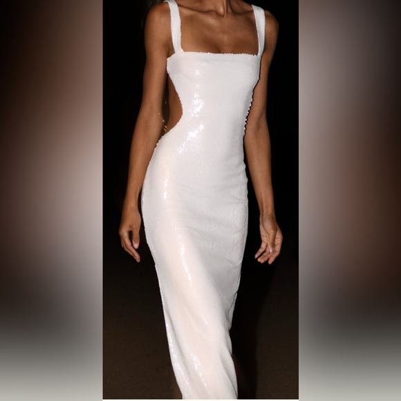 MESHKI Adoria Sequin Cut Out Maxi Dress - White - Picture 2 of 5